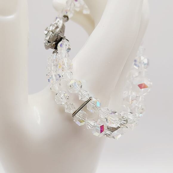 Vintage 1950s Wedding Bracelet, Aurora Borealis Crystal Beads, Rhinestone Clasp - Picture 7 of 14